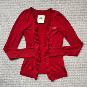Hollister red ruffled cardigan